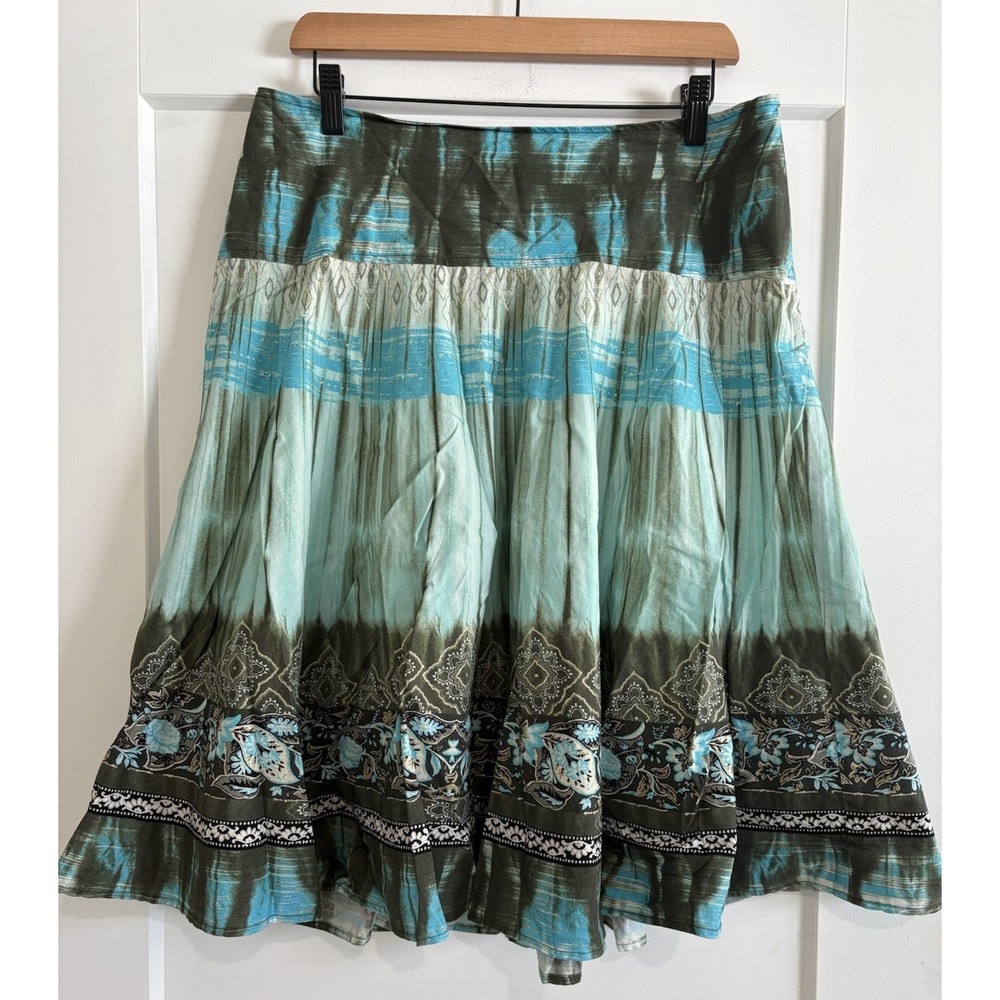 Conrad C Collection Vintage Boho Tie Dye Paisley Flared Midi Skirt M Green Teal